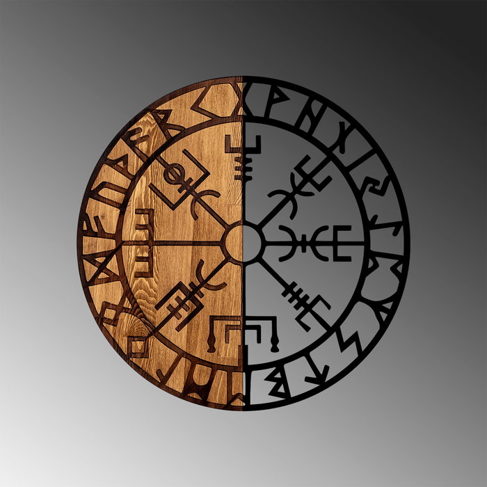 Wallity Vegvisir - 331 Escultura de pared en Negro y Nogal